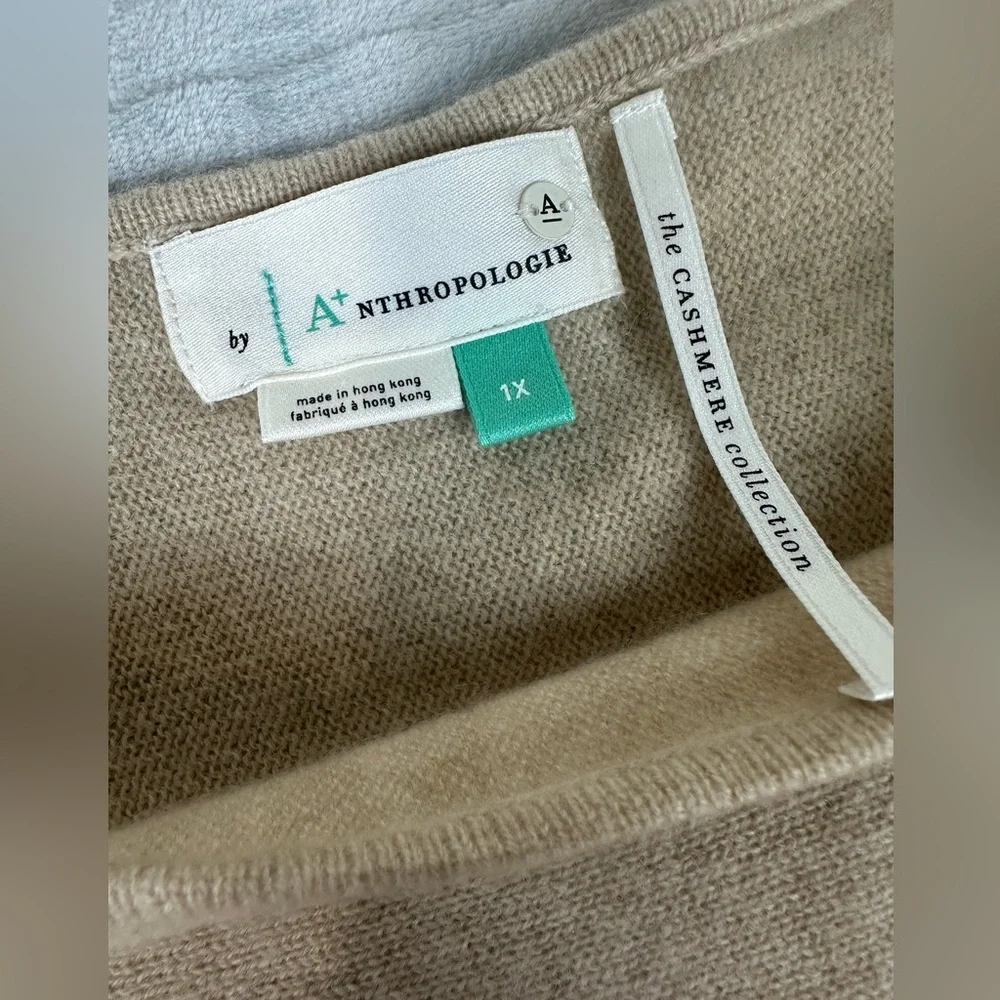 Anthropologie Cashmere Poncho Sweater Plus 1X Beige Boxy Boat Neck Old Money New - Picture 7 of 10